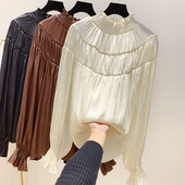 Modern női hajtogatott ing magas gallérral és hosszú ujjú, több színben