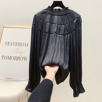 Modern női hajtogatott ing magas gallérral és hosszú ujjú, több színben