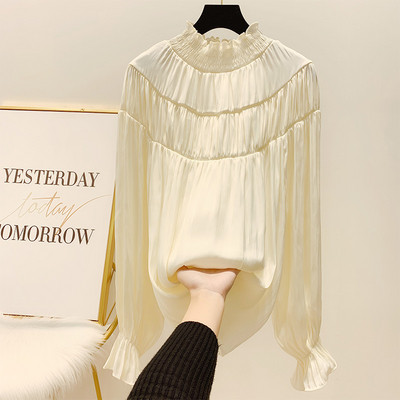 Modern női hajtogatott ing magas gallérral és hosszú ujjú, több színben