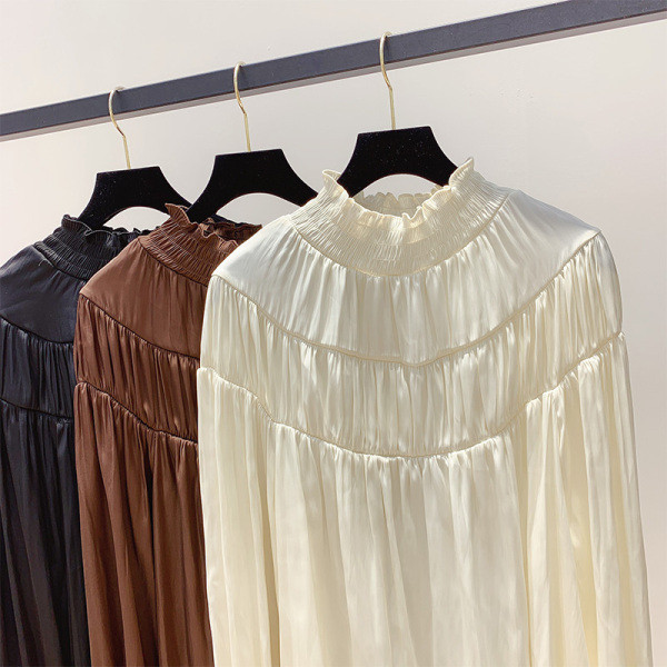 Modern női hajtogatott ing magas gallérral és hosszú ujjú, több színben