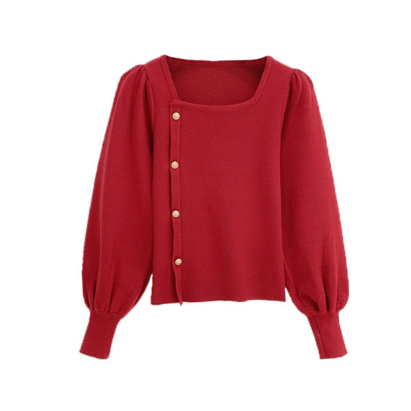 Modern női pulóver négyzet alakú nyakkivágással és gombokkal több színben