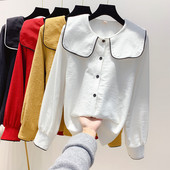 Cămașă modernă de damă cu nasturi în patru culori și decolteu oval