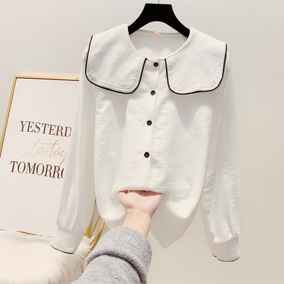 Cămașă modernă de damă cu nasturi în patru culori și decolteu oval