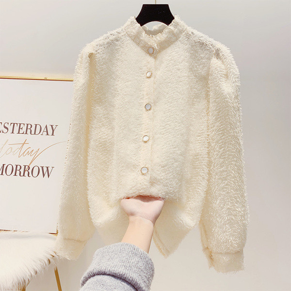 Modern női ing gombokkal és széles ujjú fehér, bézs és fekete színben