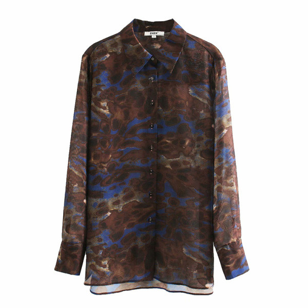 Hosszú alkalmi ing klasszikus modell barna és mintás mintával