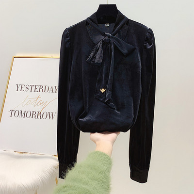 Modern női ing szalaggal és hosszú ujjú fekete, bézs és barna színben