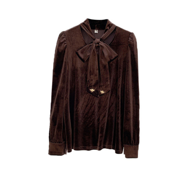 Modern női ing szalaggal és hosszú ujjú fekete, bézs és barna színben