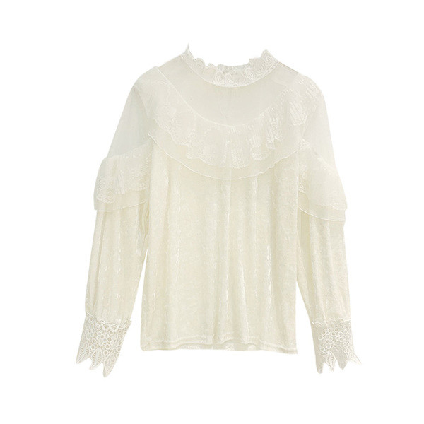 Modern női ing fürtökkel és csipkével, fehér, fekete és bézs színben