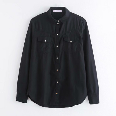 Γυναικείο casual τζιν πουκάμισο με κλασικό μοτίβο σε μπλε, γκρι και μαύρο χρώμα