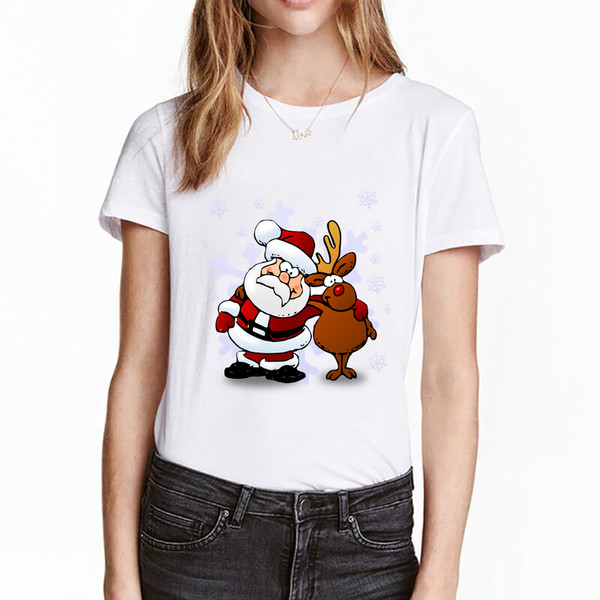 Γυναικεία T-shirt με μοτίβα Χριστουγέννων και στρογγυλή λαιμόκοψη - λευκό χρώμα