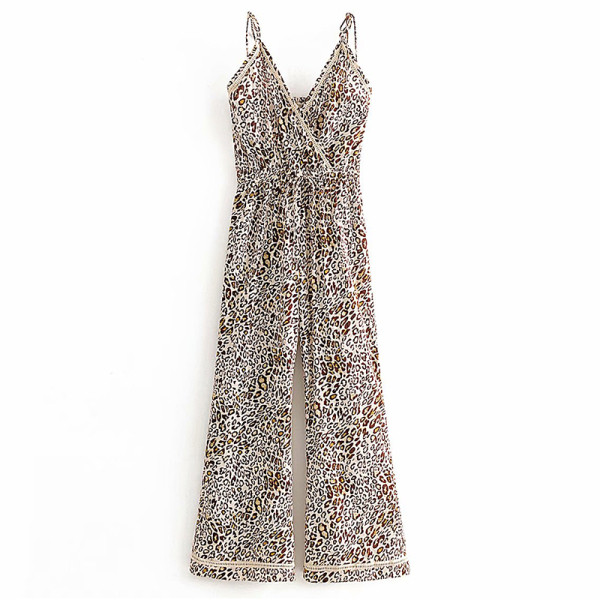 Γυναικεία καλοκαιρινή ολόσωμη φόρμα με βαθύ λαιμόκοψη  και λεπτή λουρίδα