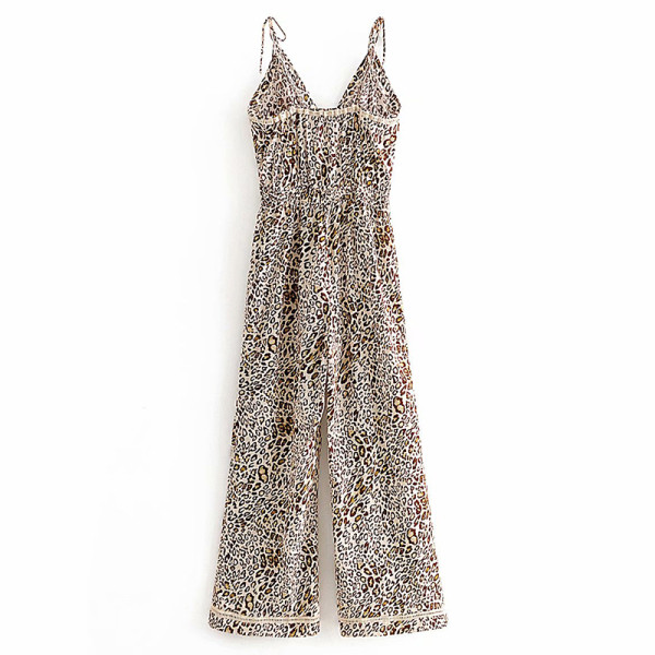 Γυναικεία καλοκαιρινή ολόσωμη φόρμα με βαθύ λαιμόκοψη  και λεπτή λουρίδα