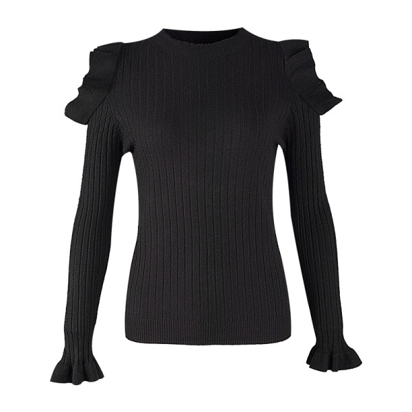 Μοντέρνα λεπτή πλεκτή γυναικεία μπλούζα με γυμνούς ώμους σε μπεζ χρώμα