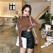 Modern női blúz magas gallérral és hosszú ujjú barna, zöld, kék és fekete színekben