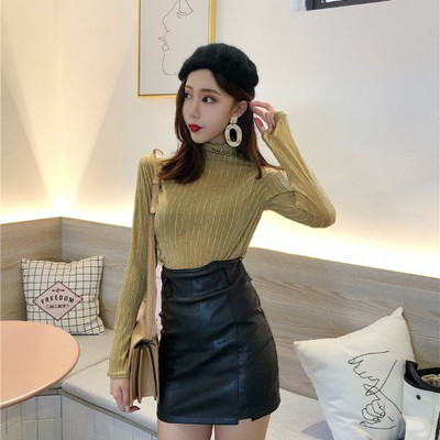 Modern női blúz magas gallérral és hosszú ujjú barna, zöld, kék és fekete színekben