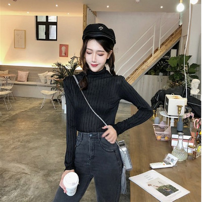 Modern női blúz magas gallérral és hosszú ujjú barna, zöld, kék és fekete színekben