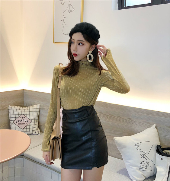 Modern női blúz magas gallérral és hosszú ujjú barna, zöld, kék és fekete színekben