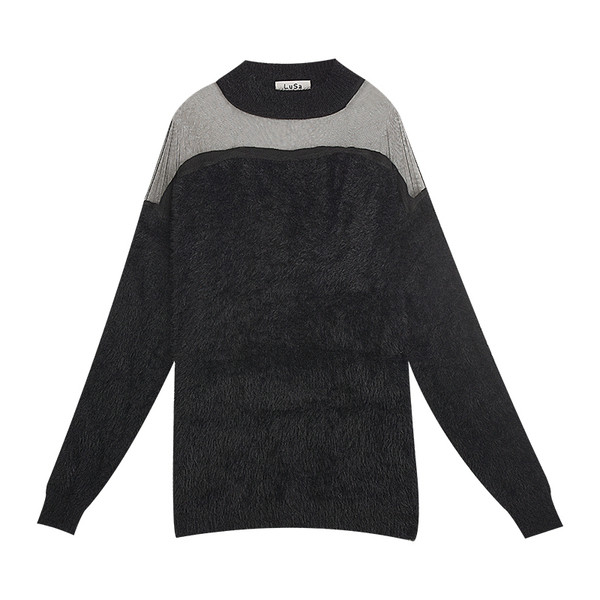 Rochie modernă de puf de damă cu mâneci lungi și tul în alb și negru