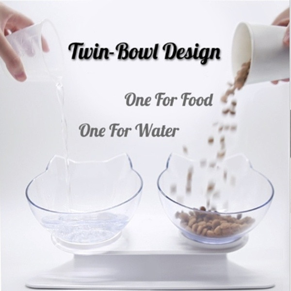 Cumpărați pentru mâncare și apă sub formă de cap de pisică și tampon în alb