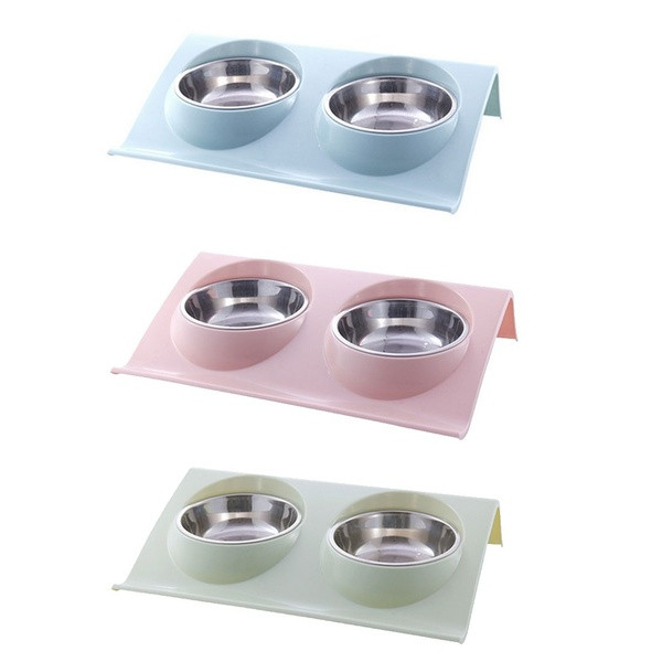 Vásároljon ételt és vizet rozsdamentes acélból, csúszásgátló betéttel rózsaszín, kék és zöld színben