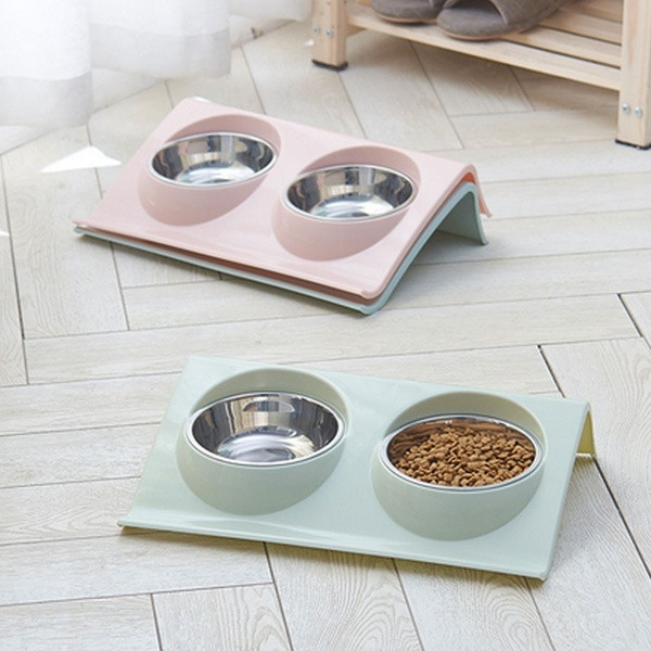 Buy for food and water made of stainless steel with non-slip pad in pink, blue and green