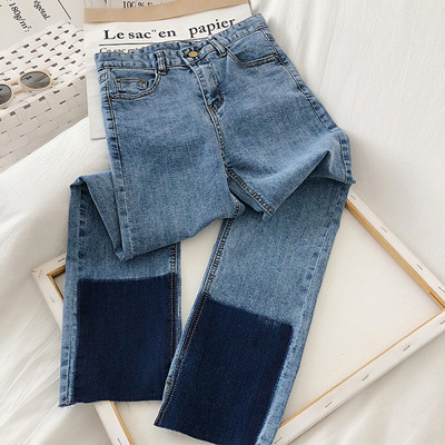 Blugi de dama moderni in albastru cu buzunare si talie inalta