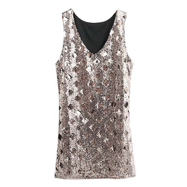 Modern rövid ujjatlan ruha ezüst színben, flitterekkel