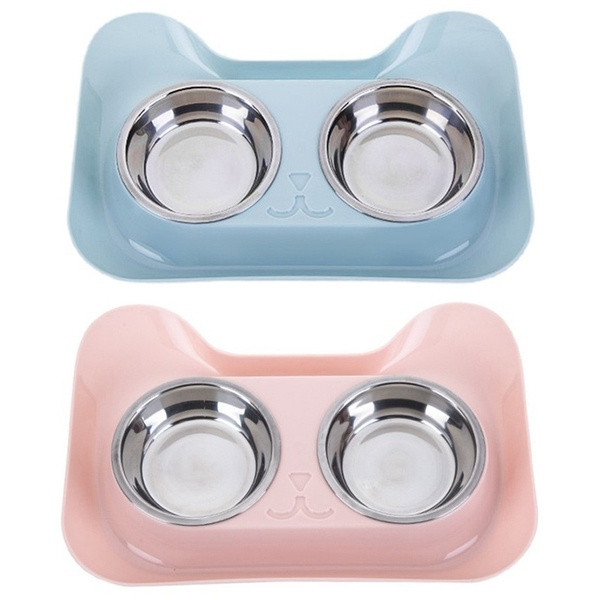 Vásároljon rozsdamentes acélból készült élelmiszert és vizet, rózsaszín és kék macskafej alakú párnával