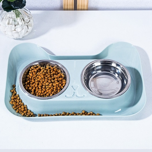 Vásároljon rozsdamentes acélból készült élelmiszert és vizet, rózsaszín és kék macskafej alakú párnával