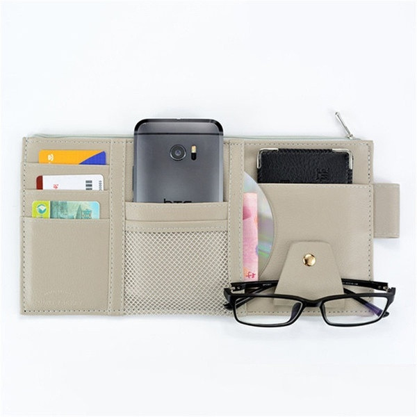 Geantă de soare auto multifuncțională din piele pentru depozitarea documentelor, hărților și ochelarilor în negru, bej, gri și albastru