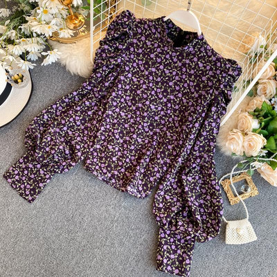 Modern női ing puffos ujjakkal, virágmintával három színben