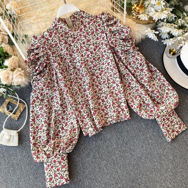 Modern női ing puffos ujjakkal, virágmintával három színben