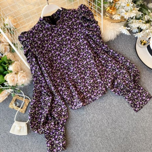 Modern női ing puffos ujjakkal, virágmintával három színben