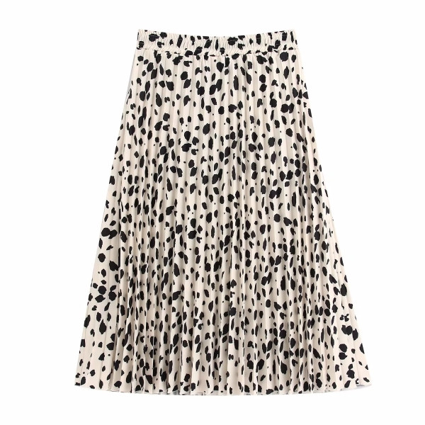 Modern, redős szoknya gumis derékkal és fehér színű, mintás mintás megkötővel