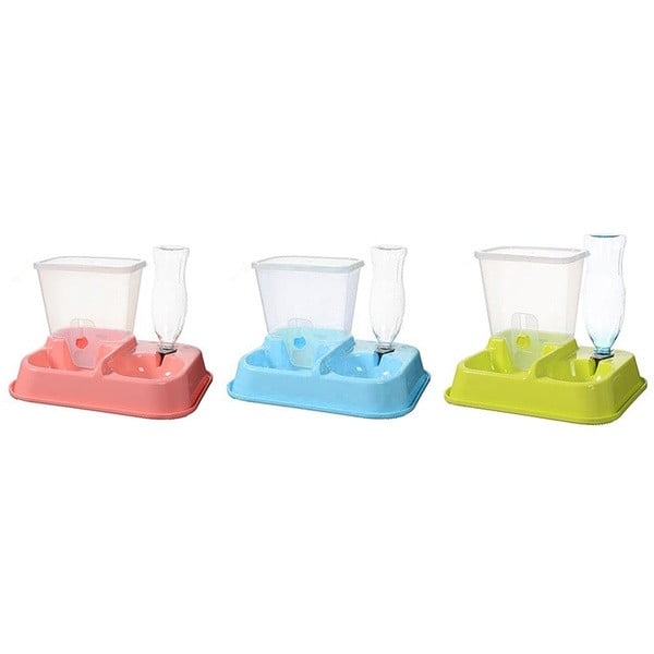Automatic pet feeder in pink, blue and green