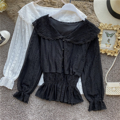 Cămașă modernă de damă cu nasturi și talie elastică în alb, roz, bej și negru