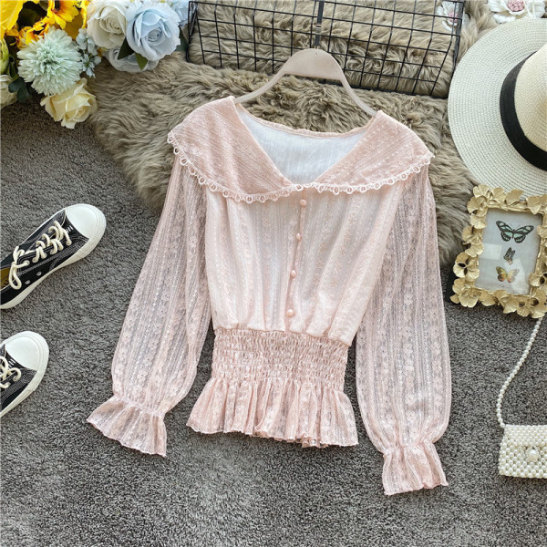 Cămașă modernă de damă cu nasturi și talie elastică în alb, roz, bej și negru