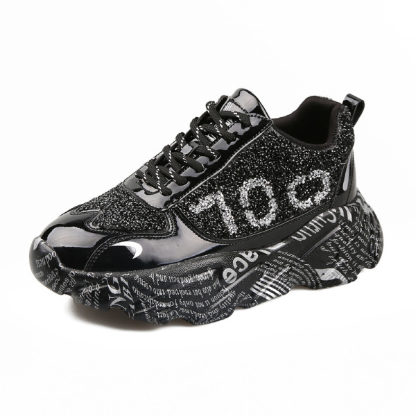 Modern női tornacipő fényes hatással fekete és szürke színben