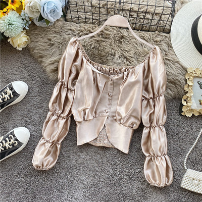 Cămașă elegantă de damă în cinci culori, cu decolteu rotund și nasturi