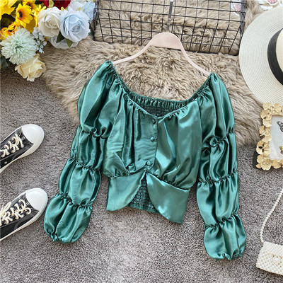 Cămașă elegantă de damă în cinci culori, cu decolteu rotund și nasturi