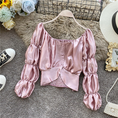 Cămașă elegantă de damă în cinci culori, cu decolteu rotund și nasturi