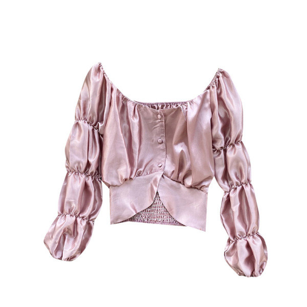 Cămașă elegantă de damă în cinci culori, cu decolteu rotund și nasturi