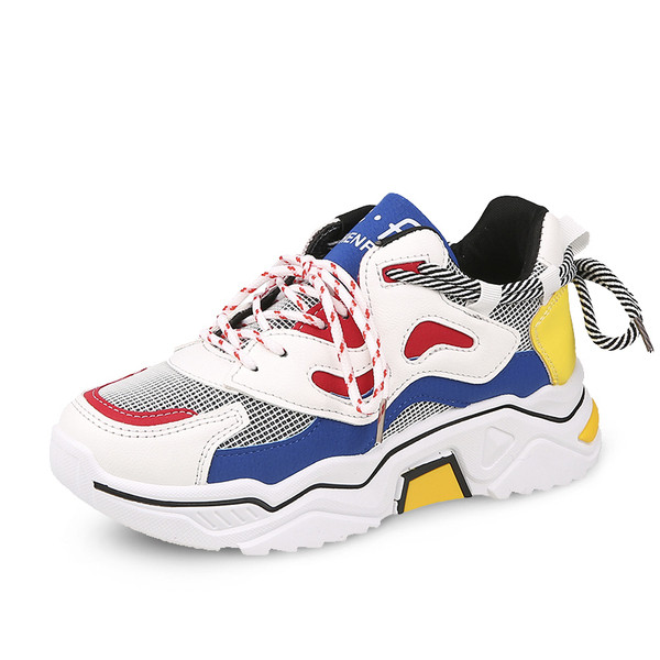 Alkalmi női tornacipő színes kék és sárga nyakkendőkkel