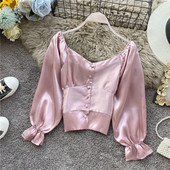 Cămașă de damă în stil retro în cinci culori, cu mâneci largi și nasturi