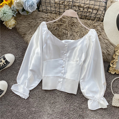 Cămașă de damă în stil retro în cinci culori, cu mâneci largi și nasturi