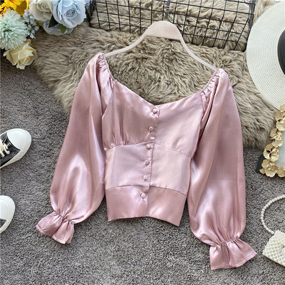 Cămașă de damă în stil retro în cinci culori, cu mâneci largi și nasturi