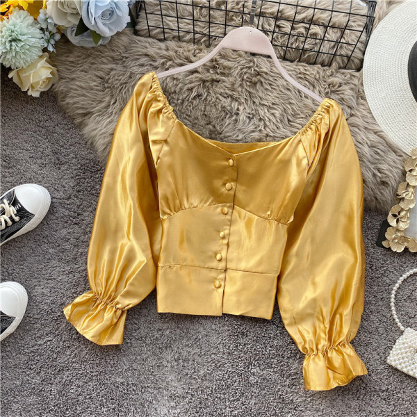 Cămașă de damă în stil retro în cinci culori, cu mâneci largi și nasturi