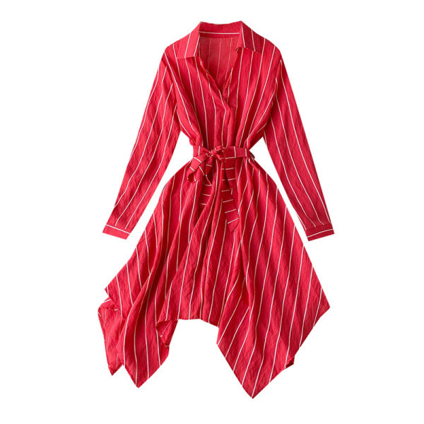 Modern női aszimmetrikus ruha nyakkendővel és spitz nyakkivágással, öt színben