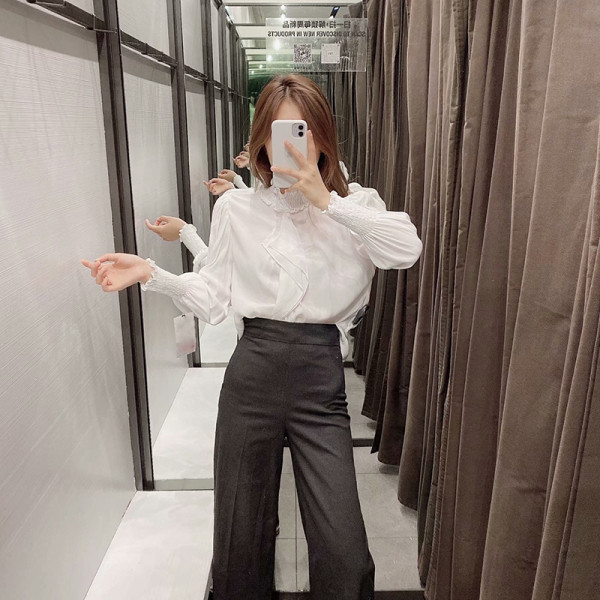 Modern széles nadrág magas derékkal, szürke 9/10 hosszúsággal