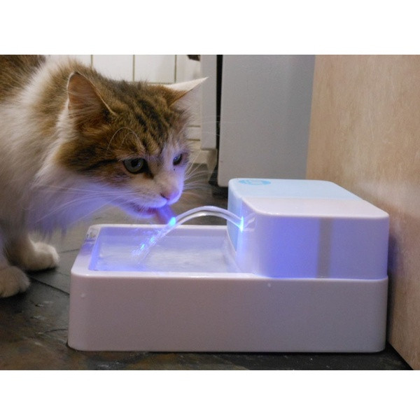 Fântână automată cu apă pentru pisici cu iluminare LED și o capacitate de 1,8 litri